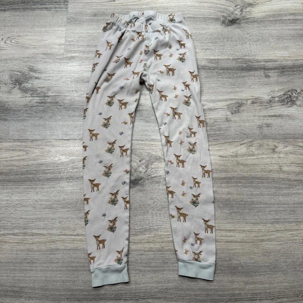 Burts‎ Bees Kids Pajamas Set Size 7 Deer Floral Organic Cotton Sleepwear 2 Piece